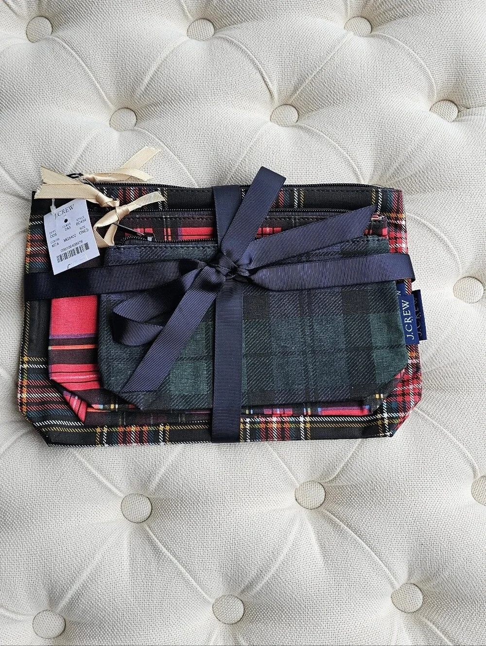 New! J.Crew Three-set Red Black Tartan Plaid Blackwatch Pouch Purse Bag NWT